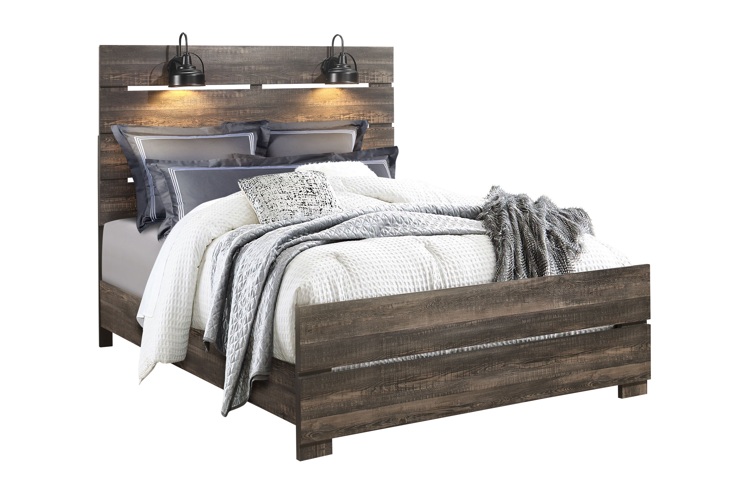 LINWOOD DARK OAK QUEEN BED WITH LAMPS